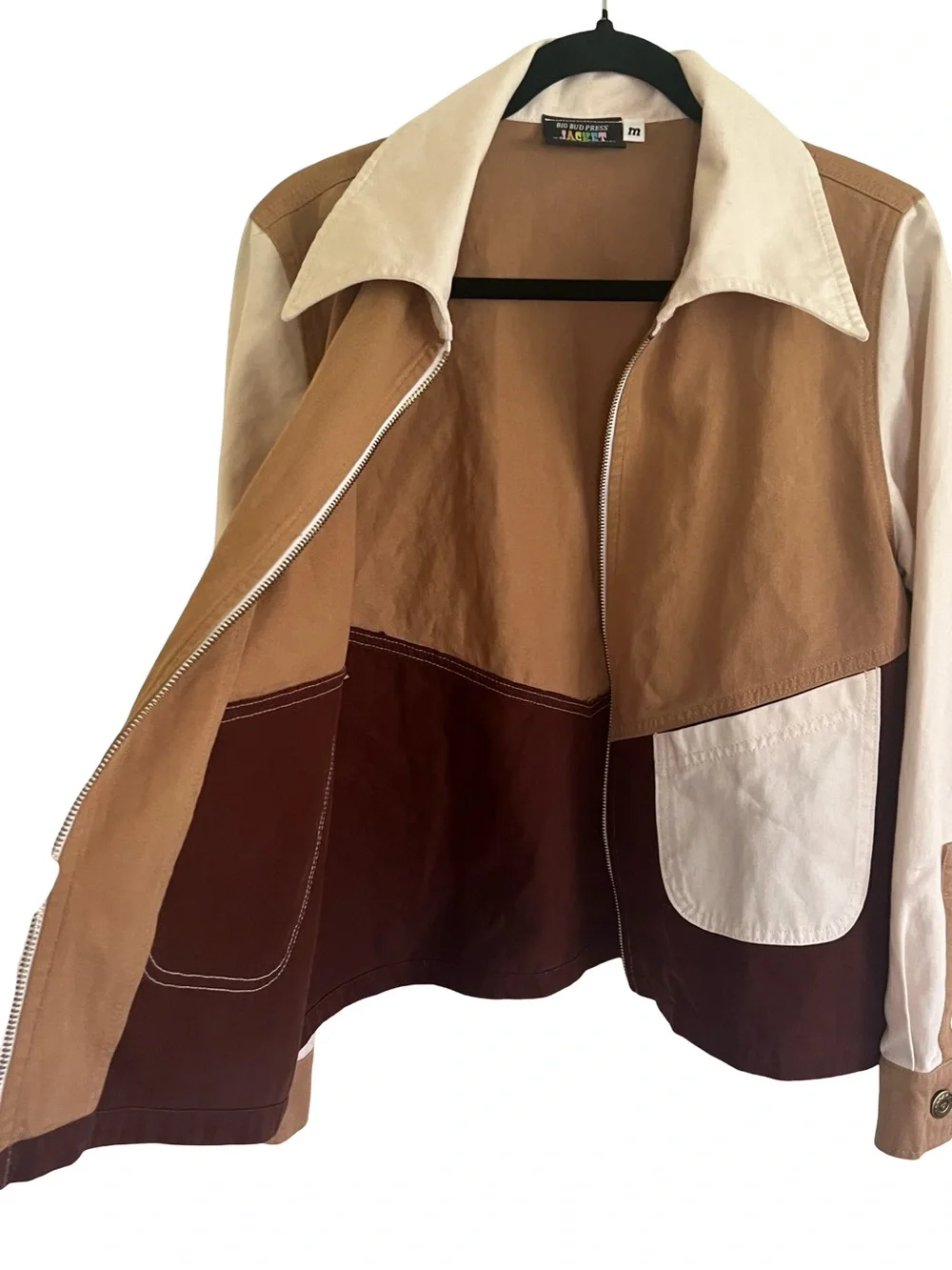 Big Bud Press Colorblock Brown Tan Zip Up Jacket Medium